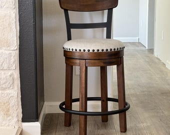 Farmhouse Swivel Bar Stools, Upholstered Wood Metal Kitchen Counter Chairs