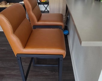 Bar Stools Counter Height Synthetic Leather Back Pocket Mid Century Kitchen Island Chairs