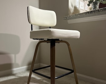 White Counter Stools Set of 2, Mid Century Modern Upholstered Bar Chairs