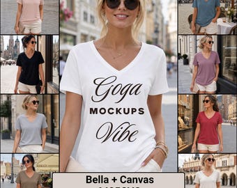 Bella Canvas 6405CVC V-Neck Mockup Bundle BC6405 T Shirt Mock V-Neck Mock up European Aesthetic Luxury POD Mock-up Lifetime Access