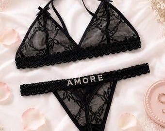 Custom Name Lingerie, Personalized Lace Lingerie Set, Bridal Shower Gift, Honeymoon Lingerie for Bride, Bachelorette Gift, Anniversary Gift