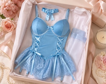 Personalized Lace Babydoll Lingerie Set for Women,  Lace Chemise Nightwear, Romantic Bridal Lingerie, Bachelorette Gift, Honeymoon Lingerie