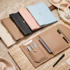 Estuche de cuero para documentos, cartera tipo sobre, funda para tableta, carpeta con cierre a presión, organizador de viaje, estuche plano, cartera de papel, estuche de trabajo, archivador