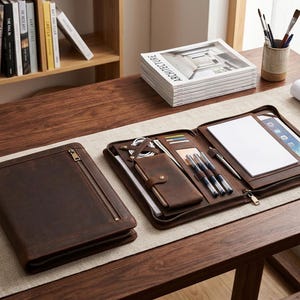Leather Portfolio Organizer, Zipper Padfolio Case, Document Folder, Tablet Folio, Notebook Portfolio, Business Folio, Work Portfolio