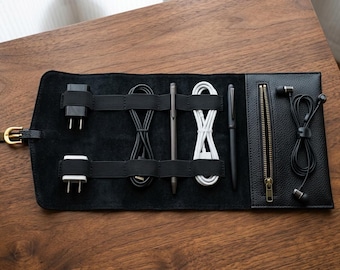Rollo organizador de cables, estuche organizador de cables, organizador de cargadores, organizador de accesorios tecnológicos, estuche de almacenamiento de cables de viaje, bolsa enrollable para tecnología