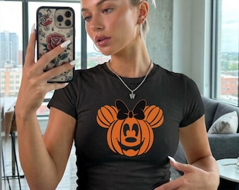 Camiseta de Mickey Calabaza, Camiseta de bebé de Halloween con cabeza de calabaza de Minnie de Disneyland, Camiseta de bebé de Mickey adorable, Ropa de Mickey Calabaza estilo Y2K