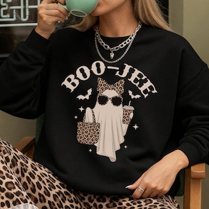 Boo-Jee Ghost Sweatshirt, Leopard Ghost Tee, Ghost Coffee Shirt, Funny Fall Shirt, Ghost Tee, Girly Halloween Gift, Boojee Shirt