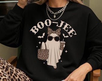 Moletom Boo-Jee Ghost, Camiseta Leopardo Fantasma, Camiseta Fantasma Café, Camiseta Divertida de Outono, Camiseta Fantasma, Presente Feminino de Halloween, Camiseta Boojee