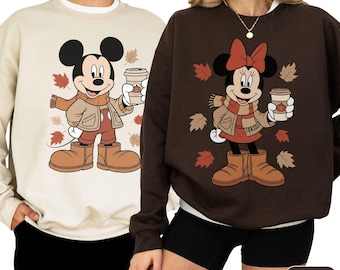 Moletom combinando para casal da Disney, moletom com capuz Minnie Mickey para o outono, suéter aconchegante e fofo para casal em viagem à Disney, camiseta Mickey com a vibe do outono