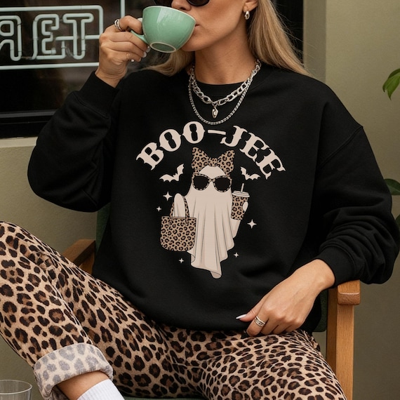 Boo-Jee Ghost Sweatshirt, Leopard Ghost Tee, Ghost Coffee Shirt, Funny Fall Shirt, Ghost Tee, Girly Halloween Gift, Boojee Shirt