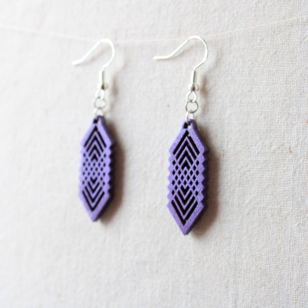 Lavender chevron wooden earrings