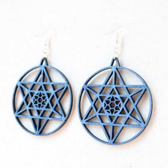 Big Geometric Wood Earrings, Sterling silver or hypoallergenic Stainless Steel hooks