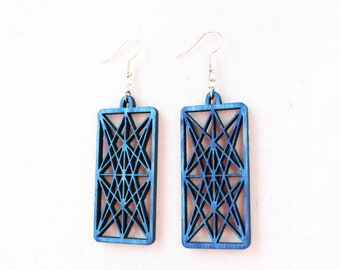 Indigo Blue Wood Earrings