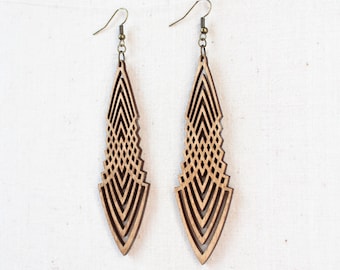 Wooden Tiki Earrings, sustainable birch, hand stained