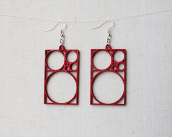 Fibonacci wood earrings, hand stained and sealed, sterling silver or hypoallergenic stainless steel hooks