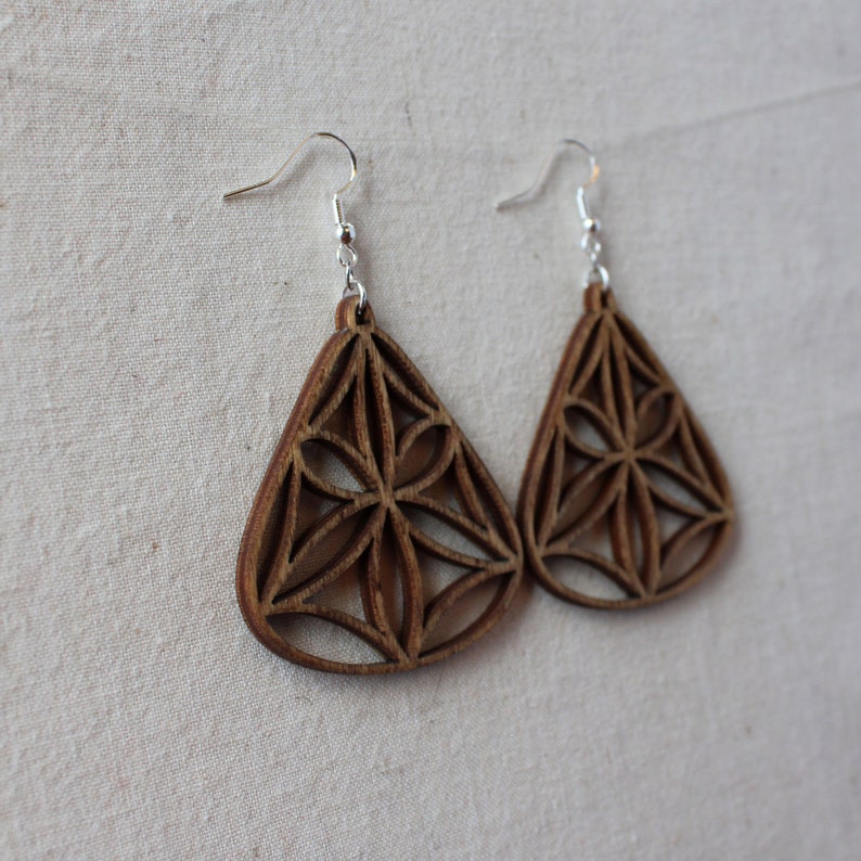 Wooden dangle Boho Earrings, Birch Wood Earrings, Lightweight Dangle Earrings, Laser Cut Drop Earrings, Summer Jewelry, Gift for Her image 8