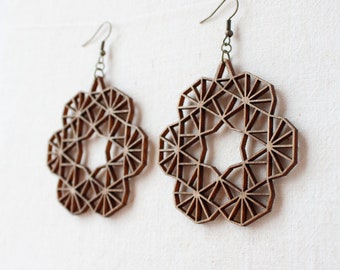 Birch Wood Earrings, Geometric design, Sacred Geometry, Lightweight Dangle Earrings, Laser Cut Drop Earrings, Summer Jewelry, Gift for Her