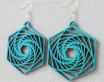 Big Iridescent Turquoise wood earrings