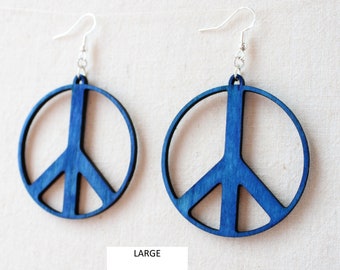 Peace Sign Earrings, Wood, lightweight, handmade, woman owned business