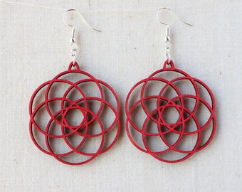Fancy Hoop Wood Earrings, Sterling or hypoallergenic stainless steel hooks, sustainable