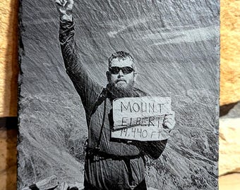 Placa fotográfica completa de pizarra grabada con láser personalizada de 9" x 6"