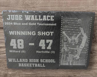 Placa fotográfica de recuerdo de baloncesto grabada con láser personalizada de 9" x 6"