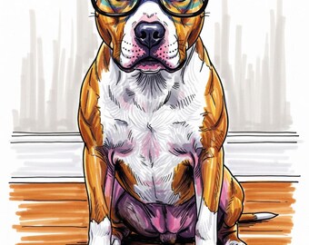 Impresión artística de un cachorro inteligente con papel higiénico - Pitbull / Decoración divertida para el baño / Descarga digital instantánea / Arte mural imprimible