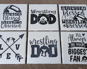 Posavasos de cerámica grabados con láser personalizados - Temática de lucha libre