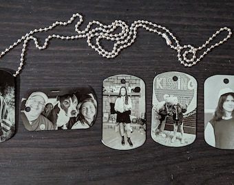 Placa de identificación con foto personalizada de doble cara: collar o llavero personalizado