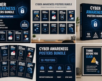 10 Cyber Awareness Posters for Office & School | Printable Bundle | Instant Download