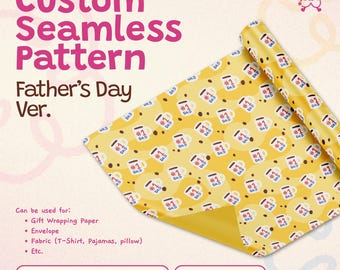 Father's Day - "#1 Dad Coffee Mug" Seamless Pattern Wrapping Paper Gifts