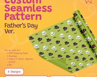 Father's Day - "Hat and Mustache" Seamless Pattern Wrapping Paper Gifts