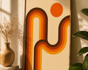 70s Retro Poster | Orange Geometric Bauhaus Wall Art | Mid Century Modern Abstract Print