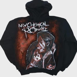 Sudadera Punk Rock – Sudadera con capucha de arte callejero pintada a mano inspirada en My Chemical Romance / Moda alternativa emo / Conjunto para conciertos