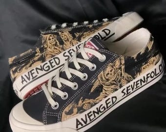 Custom Avenged Sevenfold Inspired Converse Low Tops Hand Painted A7X Sneakers | Punk Concert Shoes