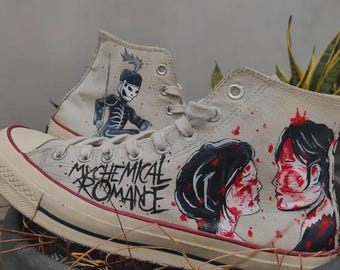 Custom Hand Painted My Chemical Romance Converse | Emo Punk Rock Shoes Alternative Goth Gift for Fans