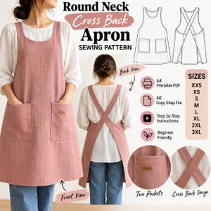 Cross Back Apron Sewing Pattern, Japanese Apron PDF Pattern, Pinafore Apron Pattern, Beginner Sewing Pattern, Instant Download