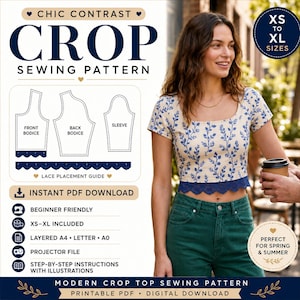 Modern Crop Top Sewing Pattern | Square Neck Blouse, Beginner Friendly (PDF Download)
