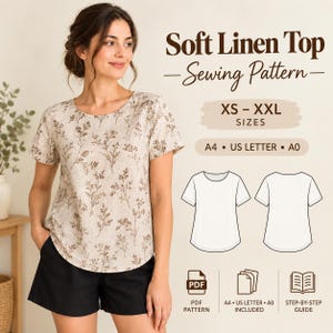 Patrón de costura para blusa de lino suave, blusa de corte relajado para mujer (descarga en PDF)
