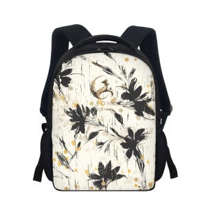 YEON Backpack – Korean-Inspired Black & White Floral Backpack – Gold Fox Design