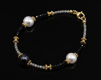 Armband aus Spinell und Labradorit, 20 cm, vergoldetes 925 Silber, gefertigt in Kaufbeuren