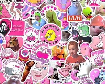 50pcs Pink Meme Sticker Pack, Funny Coquette Animal Stickers, Girly Viral Vinyl Decals for Laptop Water Bottle Journal Scrapbook Gift
