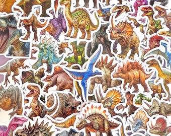 50pcs Realistic Dinosaur Sticker Pack, Jurassic Dino Fossil Animal Stickers, Prehistoric Vinyl Decals for Laptop Water Bottle Gift