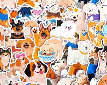50pcs Playful Dog Sticker Pack, Cute Puppy Breed Stickers, Funny Pet Vinyl Decals for Laptop Water Bottle Journal Scrapbook Kids Gift
