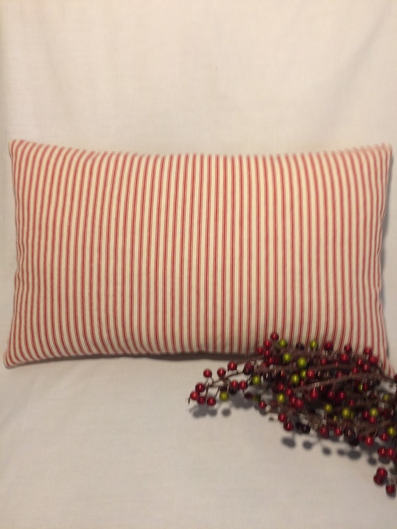 Red and White Ticking Lumbar Pillow Red lumbar pillow | Etsy