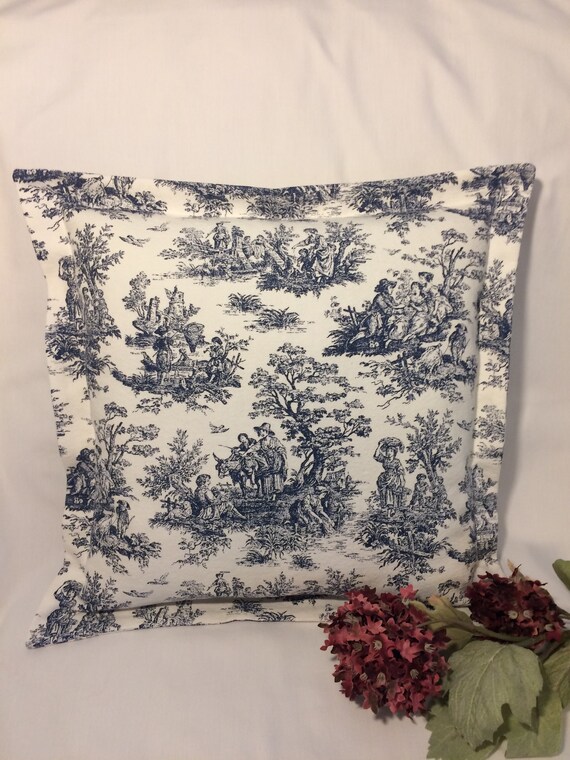 Blue Toile Pillow With Flange Edge Toile Pillow Blue Pillow Etsy