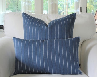 Blue and White Linen Pillow Cover, Square or Lumbar Blue Linen Pillow Cover, Blue Farmhouse Pillow, Blue Modern Pillow, Blue Coastal Pillow