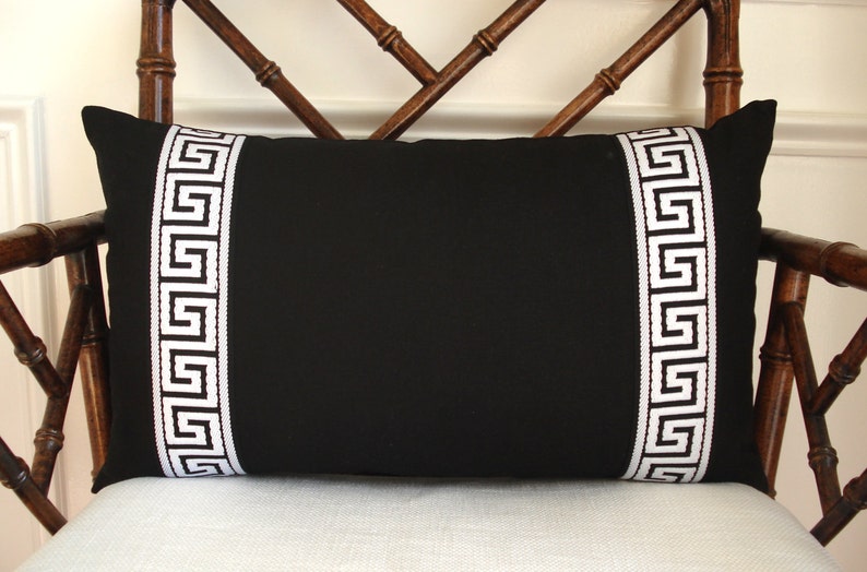 Black Linen Greek Key Pillow Cover Black and White Greek Key Etsy