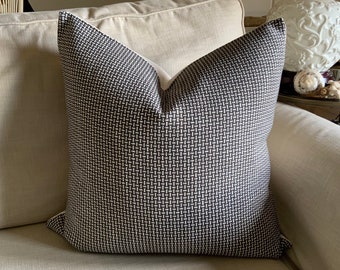 Dark grey and cream textured pillow cover, heavyweight woven basket weave design, 20”, Free Shipping