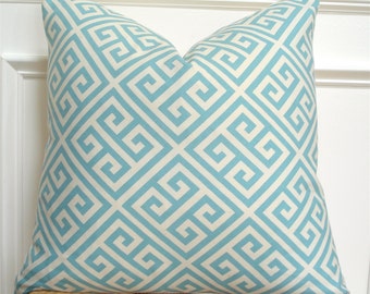 Greek key pillow cover,turquoise,aqua greek key pillow,beachy pillow decor,lake pillow decor -  20 x 20 inch - FREE SHIPPING